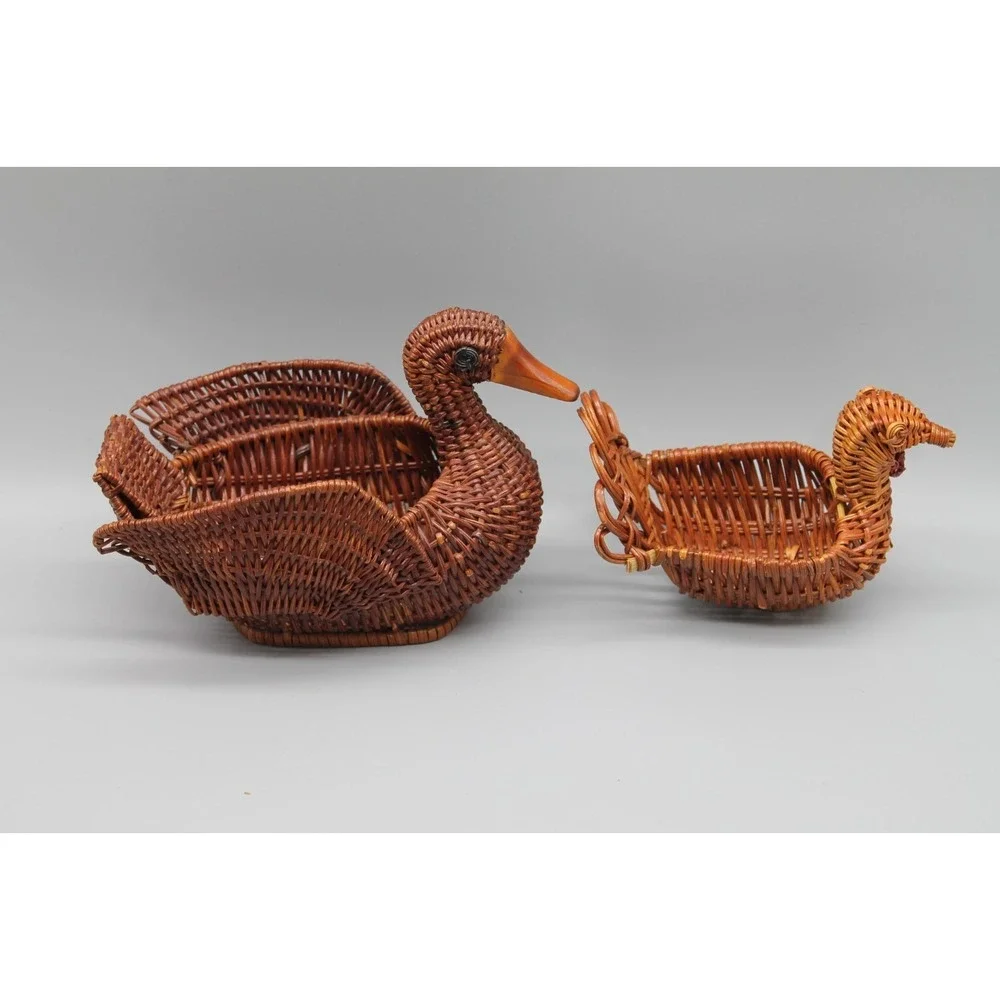 Vintage Avon Gift Collection Wicker Turkey Baskets Thanksgiving Fall Decor Set